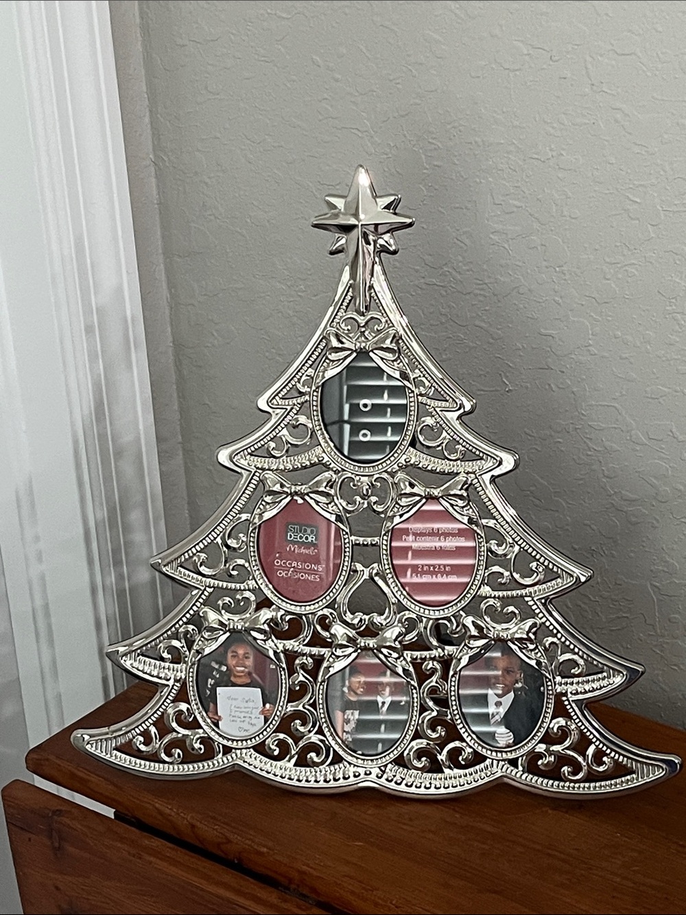 Ornate Silver Christmas Tree Photo Frame - Holiday Decor